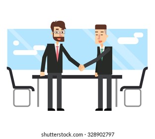Business people make a deal. Partnership. Flat design.