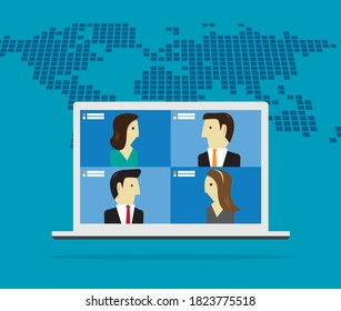 Business people making a video conference via laptop device.Vector design