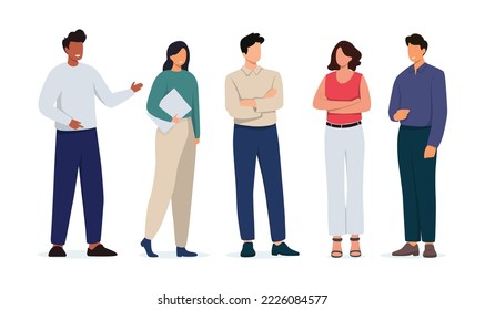 Business People Male and Female Characters Team Stand Together. Creative Teamworking Group or Office Employees concept. Vector Illustration.