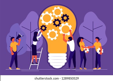Business people, man and woman building a new idea, in flat modern style. To join in a merger make a deal or collaborate concept. Vector illustration eps