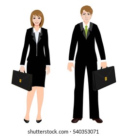 Business people man and woman in formal clothes isolated on white background.