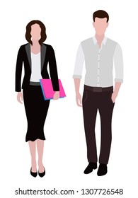 Business people man and woman human resources flat vector illustrations. Company staff business team members. Man and woman dressed in strict suits. Professional team characters, company employees