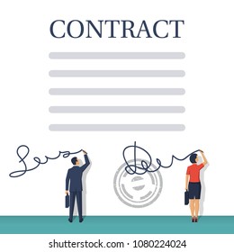 Business people man and woman sign a contract. Business agreement. Document with signature and stamp. Symbol of successful cooperation. Isolated on white background.