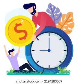 Business people manage working time and achieve success with their business. Financial concept, time management. Flat vector illustration.