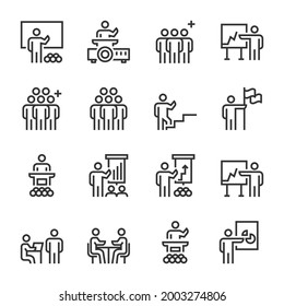 business people management leader training line icons vector 