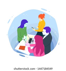 Business People and Manager Working on Their New Project in Classroom Modern Flat Illustration