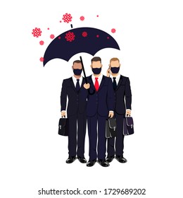 Business people in medical masks. Save the business during the epidemic. Vector illustration.