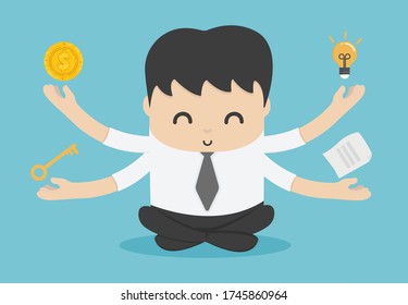 Business people meditation represents ,Habits of successful people, have savings, have ideas, can solve problems, diligent work