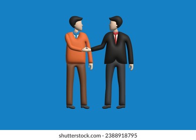 Business people meet and shaking hands. Agreement, trust, cooperation concept. Realistic 3d object cartoon style. Vector colorful illustration.