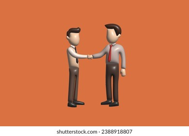 Business people meet and shaking hands. Agreement, trust, cooperation concept. Realistic 3d object cartoon style. Vector colorful illustration.