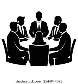 Business people meeting black vector silhouette with white background 