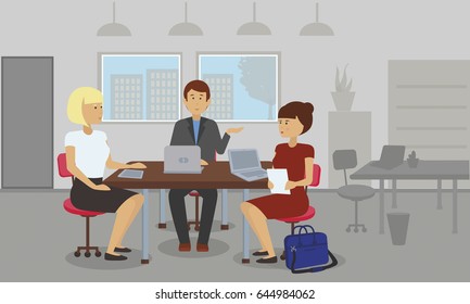 Business people meeting discussing ideas and concepts. Table Discussion Corporate Concept Illustration Vector.

