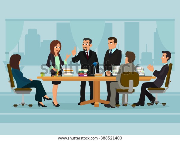 Business People Meeting Discussing Office Desk Stock Vector (Royalty ...