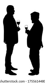 Business people meeting and drinking wine vector silhouette isolated on white. Friends toasting, break relaxation after work. Man drink beer in bar. Social live success celebration with beverage.