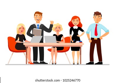 Business people at the meeting isolated on white background. Vector illustration in cartoon flat style.