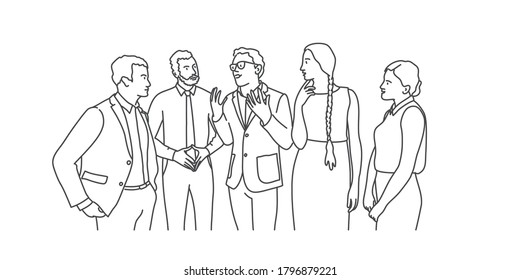 Business People Meeting. Line Drawing Vector Illustration.