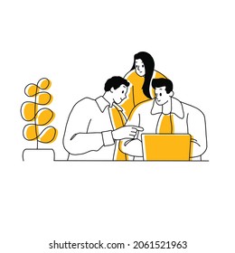 Business people meeting at office and Brainstorming concept. Vector outline