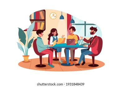 Business people meeting in office. Flat illustration isolated on white background.