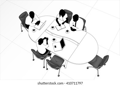 The business people at the meeting table top view