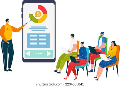 Business people meeting time management, pledge of success in job vector illustration. Business planning meetup results. Businessman teach managers of efficiency, time strategy and planning