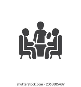 Business people meeting vector icon. People communication filled flat sign for mobile concept and web design. Business meeting glyph icon. Symbol, logo illustration. Vector graphics