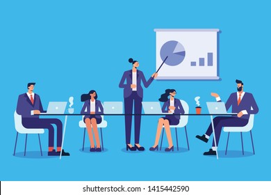 Business people meeting.Teamwork, brainstorming. Success. Flat vector illustration.