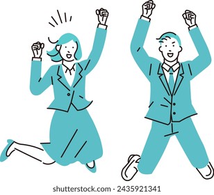 Business people and men jumping with guts pose - whole body - new graduates - people simple vector illustration material