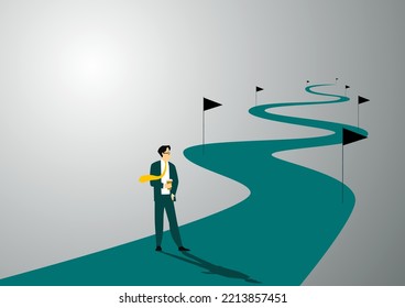 Business people, motivated employees working on successful career growth. Drawing path to promotion. Concept of business, career development, ambitions, vector illustration concept.