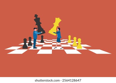 Business people moving chess pieces on chess board. concept of Business metaphor, Leadership, Strategy and Business management