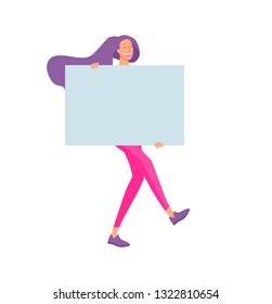 Business people moving, dancing and holding blank banner and stand. People taking part in parade or rally. Male and female protesters or activists. Modern vector illustration flat concepts character