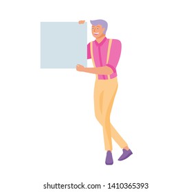 Business people moving, dancing and holding blank banner and stand. People taking part in parade or rally. Male and female protesters or activists. Modern vector illustration flat concepts character
