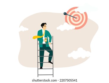 Business People Moving To Success. Men Climbing Up Career Ladders And Growth To Achievement Of Goals, Business, And Career Development Vector Illustration