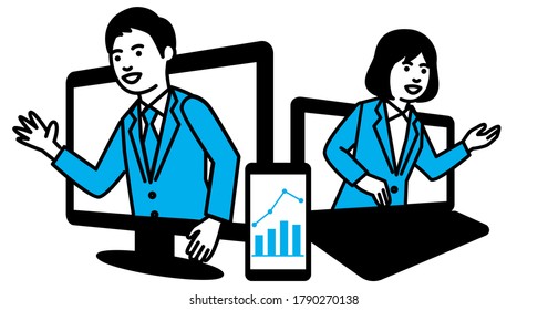 Business people and multi device. Vector illustration.