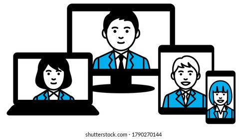 Business people and multi device. Vector illustration.