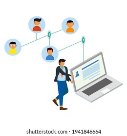 business people with a network, flat illustration vector graphic