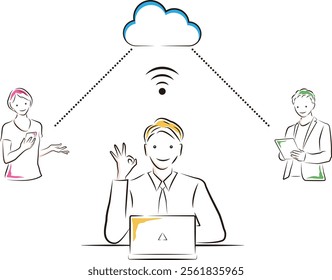 Business people networking and sharing data in the cloud