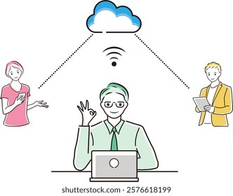 Business people networking and sharing data in the cloud
