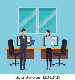 Business people and office elements