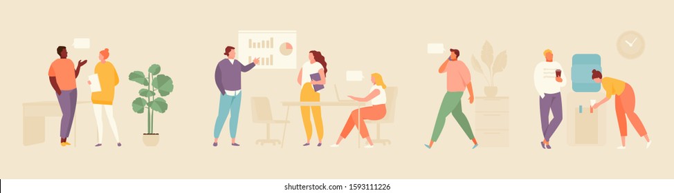 Business People In The Office. Moments Of Office Life Set Flat Illustration