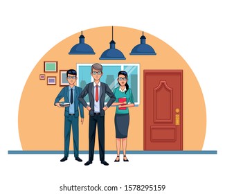 business people at office scenery background, colorful design , vector illustration