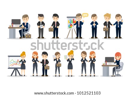 Business people at the office set. Posing and emotions.