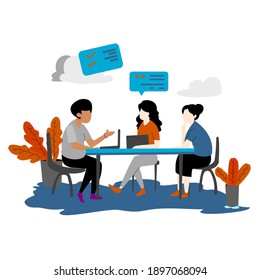 Business People. Office Team Cartoon Characters. Group Of Business Women, Standing Persons. Teamwork Colleagues Vector Concept. Illustration Vector Of Discussion And Talk.