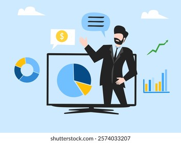 Business people in office wit working and creative design vector illustration for website and mobile app