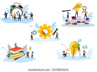 Business people in office wit working and creative design vector illustration for website and mobile app