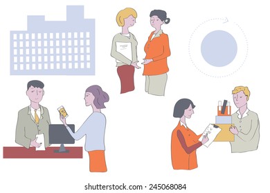 Business people at the office - work in groups illustration