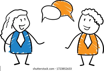 Business people - Office worker manager with speech bubbles, consalting.
Girl and boy hand drawn doodle line art cartoon design character - isolated vector illustration outline of man.

