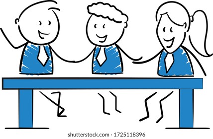 Business people - Office worker manager discussion and meeting. 
Girl and boy hand drawn doodle line art cartoon design character - isolated vector illustration outline of man.
