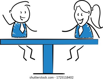 Business people - Office worker manager discussion and meeting. 
Girl and boy hand drawn doodle line art cartoon design character - isolated vector illustration outline of man.
