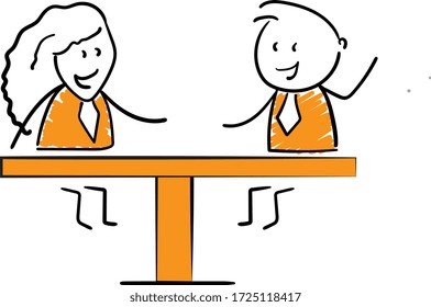 Business people - Office worker manager discussion and meeting. 
Girl and boy hand drawn doodle line art cartoon design character - isolated vector illustration outline of man.
