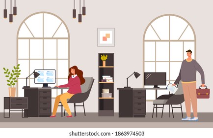 Business people office workers characters working together. Office life teamwork concept vector flat cartoon graphic design illustration